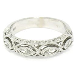Unique 14K White Gold 0.69 ctw Bezel Marquise Round Diamond Wedding Band Ring