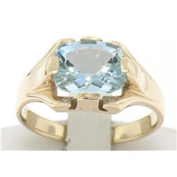 10k Gold Cushion Cut Horizontal Aquamarine Solitaire Ladies Ring