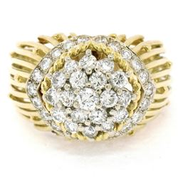 Hammerman Brothers 18K Yellow Gold & Platinum 1.60 ctw Diamond Cluster Ring Desi
