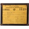 Image 1 : 1920 Ford Tour Model T Vehicle Registration  [129525]