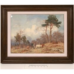 Fred J. Knowles Watercolor - Young Woman and Cows  [126895]