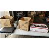 Image 1 : 2 BOXES OF KITCHEN ITEMS, STEREO EQUIPMENT, SPEAKERS