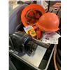 Image 1 : LOT OF NEW 25 FOOT MEASURING TAPES, BUNGEE CORDS, 2 HARD HATS AND ELECTRIC MOTOR