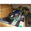 Image 2 : BOX OF TOOLS, GLOVES, TOOL ORGANIZERS AND BAG OF ROPE AND AIR HOSE