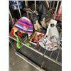 Image 1 : Lot of toque scarves and mittens with tray of warner bros collectibles and Size 8.5 cowboy boots