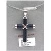 Image 1 : STERLING SILVER GENUINE BLACK ONYX CROSS PENDANT W/ STERLING CHAIN W/ APPRAISAL $545, 6CTS BLACK ONY