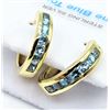 Image 2 : STERLING SILVER YELLOW GOLD PLATED GENUINE BLUE TOPAZ HOOP EARRINGS W/ APPRAISAL $865 - 14 BLUE TOPA