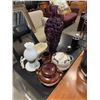 Image 1 : Lot of english crocks, grapevine vase and milk glass lamp