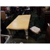 Image 2 : WOOD AND GREEN DINING TABLE WITH LEAF AND 6 CHAIRS