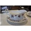Image 2 : ROYAL ALBERT SWEET VIOLETS MADE IN ENGLAND GRAVY BOAT, SERVING TRAY, AND 2 SETS SALT AND PEPPER