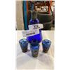 Image 1 : BLUE GLASS SILVER OVERLAY DECANTER AND 3 GLASSES