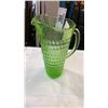 Image 2 : GREEN GLASS PITCHER AND LEADED GLASS SHADE