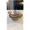 Image 2 : EASTERN HAND PAINTED CUP AND SAUCER, AND MUD MAN FIGURE