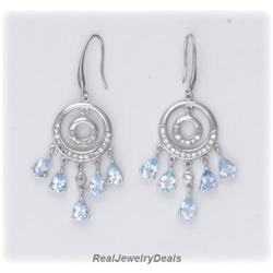 Solid Sterling Silver Blue Topaz Earrings Drop