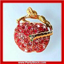 APPLE WORM PIN BROOCH 24K GOLD SWAROVSKI CRYSTALS