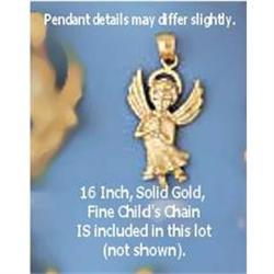 Solid 14K Gold Child Angel Charm Necklace Jewelry