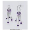 Image 1 : Solid Silver Amethyst DANGLING Earrings Sterling
