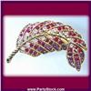 Image 1 : RED FEATHER PIN BROOCH 24K GOLD SWAROVSKI CRYSTAL