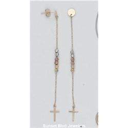 New Solid 14K Gold Dangle Drop Earrings 3.6" LONG