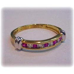Genuine Ruby & Diamond Band Ring Sz. 7 14K Gold