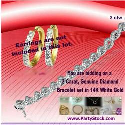 3 Carat Genuine Diamond Bracelet 14K White Gold BIG! Wide!