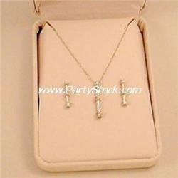 14K GOLD GENUINE DIAMOND NECKLACE & EARRINGS SET