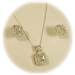 14K White Gold Diamond Necklace Earring Set Genuine!