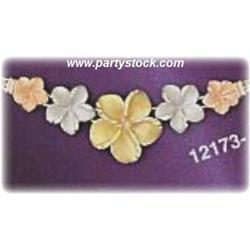 100% 14KGold 3Tone Plumeria Hawaiian Necklace 17"