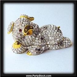 GOLD SWAROVSKI CRYSTAL JEWELRY BOX PIGGY PIG PINK