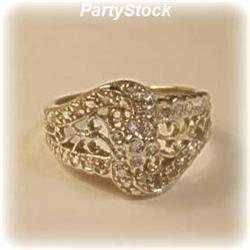 WHITE GOLD REAL DIAMOND RING FILIGREE WIDE sz6.5