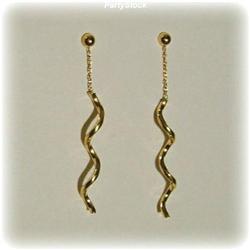 Solid 14K Yellow Gold Dangle Earrings Corkscrew 2"