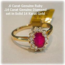 Genuine Ruby Diamond Ring 14K Gold Sz.6.5