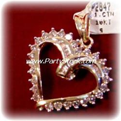 SOLID GOLD 1 CARAT DIAMOND HEART PENDANT CHARM 1"