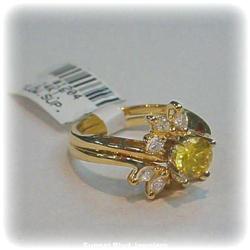Genuine Yellow Sapphire Wedding Ring Set Diamond 14K Gold Sz. 5.5