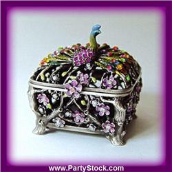 GOLD SWAROVSKI CRYSTALS PEACOCK BOX JEWELRY