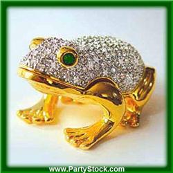 GOLD SWAROVSKI CRYSTAL FROG BOX JEWELRY TRINKET