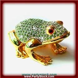 GOLD SWAROVSKI CRYSTAL BOX JEWELRY GREEN TOAD