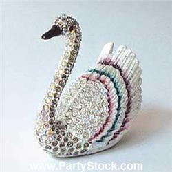 GOLD SWAROVSKI CRYSTAL WHITE PINK SWAN BOX JEWELRY