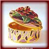 Image 1 : RED PEONY FLOWER GOLD SWAROVSKI CRYSTALS RING BOX JEWELRY