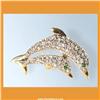 Image 1 : DOLPHINS MOTHER BABY BROOCH GOLD CRYSTAL SWAROVSKI