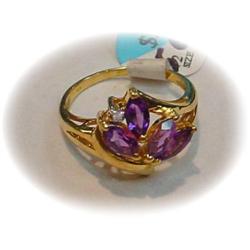Genuine Amethyst Diamond Ring Solid 10K Sz.6.5