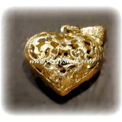 6G Solid 14K Gold Puffy Filigree Heart Necklace BIG