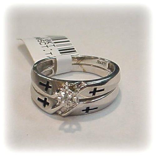 Diamond Christian CROSS Wedding Ring Set Gold 10K