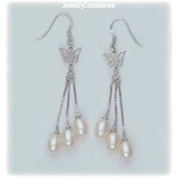 NEW GENUINE PEARL DANGLE DROP EARRINGS BUTTERFLY