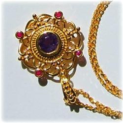 BIG SOLID 22K PENDANT NECKLACE TOURMALINE 14K