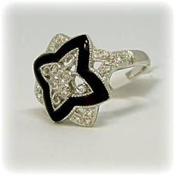 14K White Gold Onyx Diamond Star Ring Jewelry