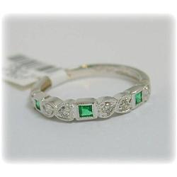 SOLID 14K GOLD  EMERALD DIAMOND RING SZ 7 ETERNITY