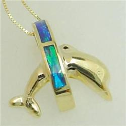OPAL DOLPHIN NECKLACE 5G SOLID 14K GOLD 18"