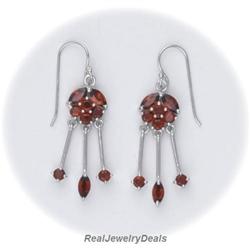 Garnet Dangle Drop Earring Silver Sterling LONG