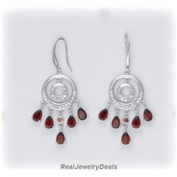 Genuine Garnet Dangle Earring Sterling Silver